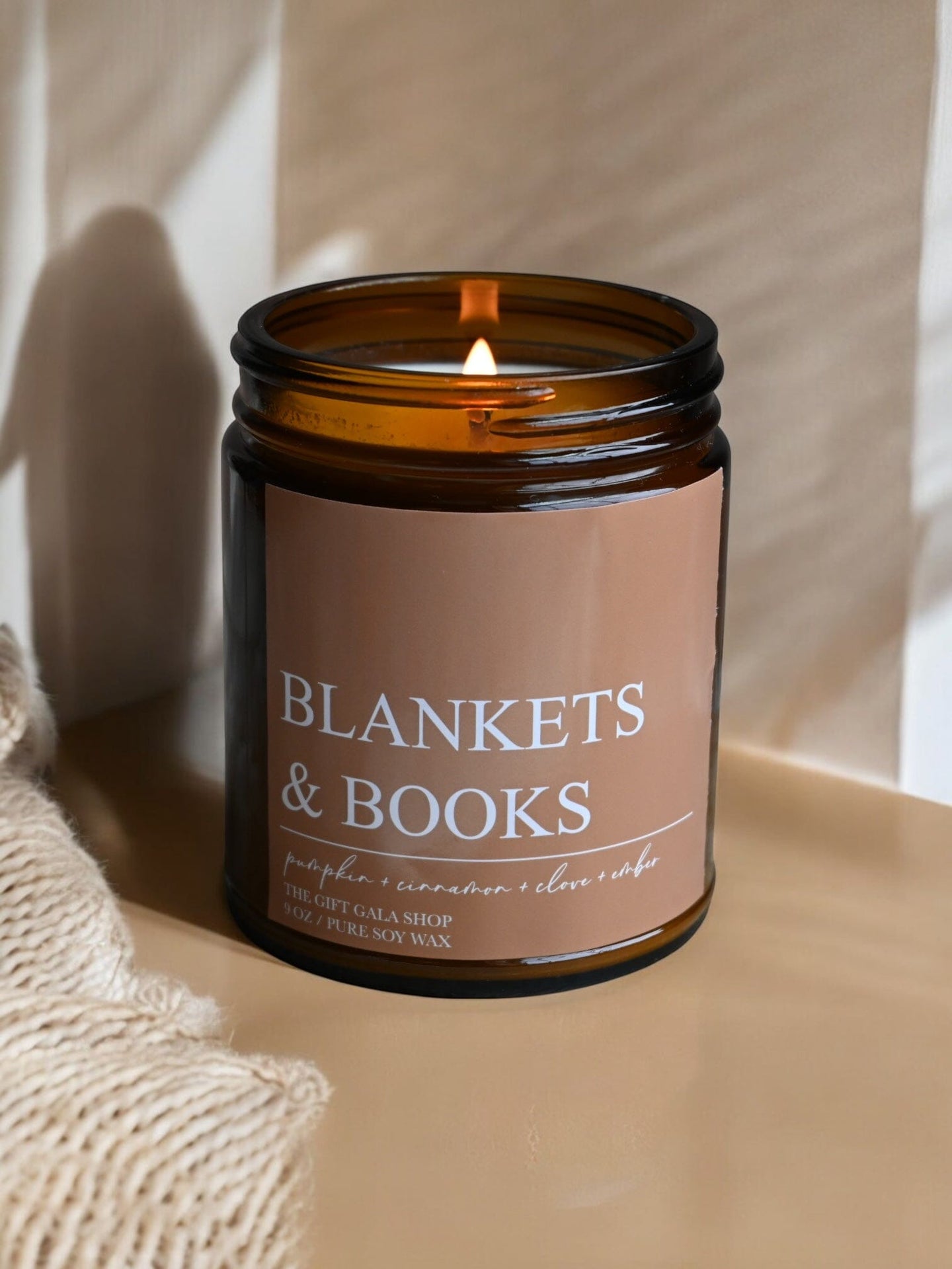 Blankets and Books Fall Candle – Pumpkin, Cinnamon & Embers | Woven Autumn Collection | 9 oz Soy Candle Soy candle The Gift Gala Shop Candle Co.